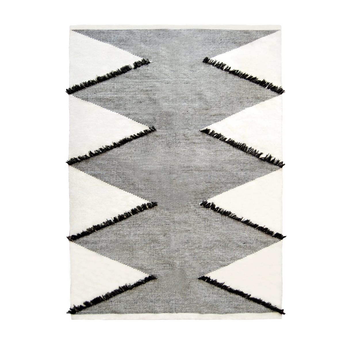 Charcoal Diamond Fringed Handwoven Wool Kilim Rug