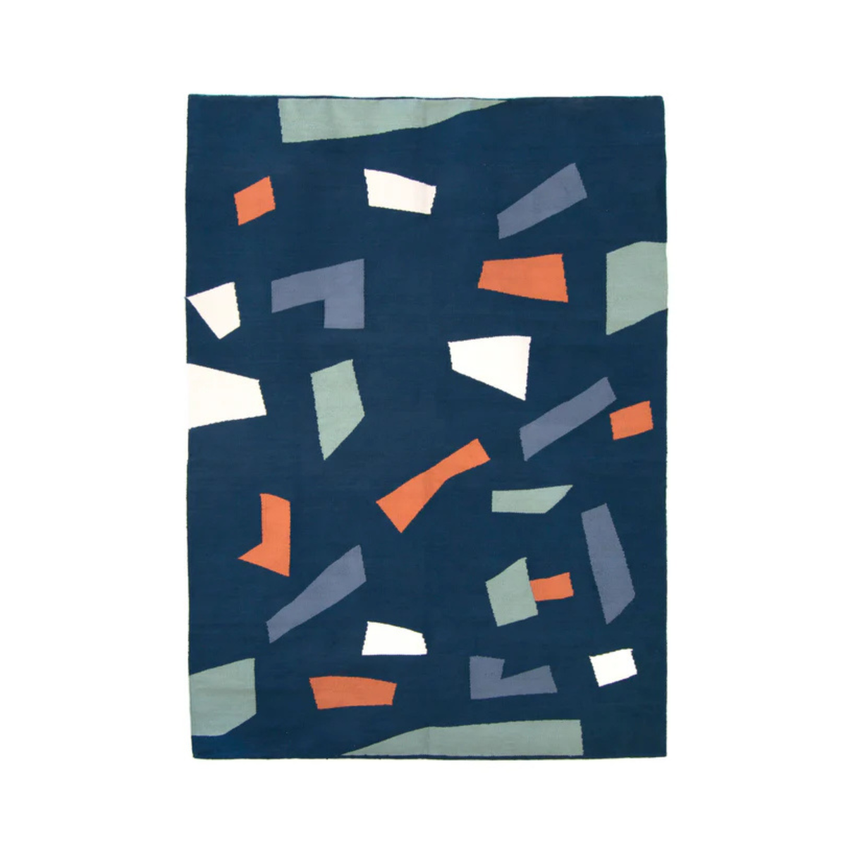 Indigo Terrazzo Abstract Handwoven Cotton Kilim Rug