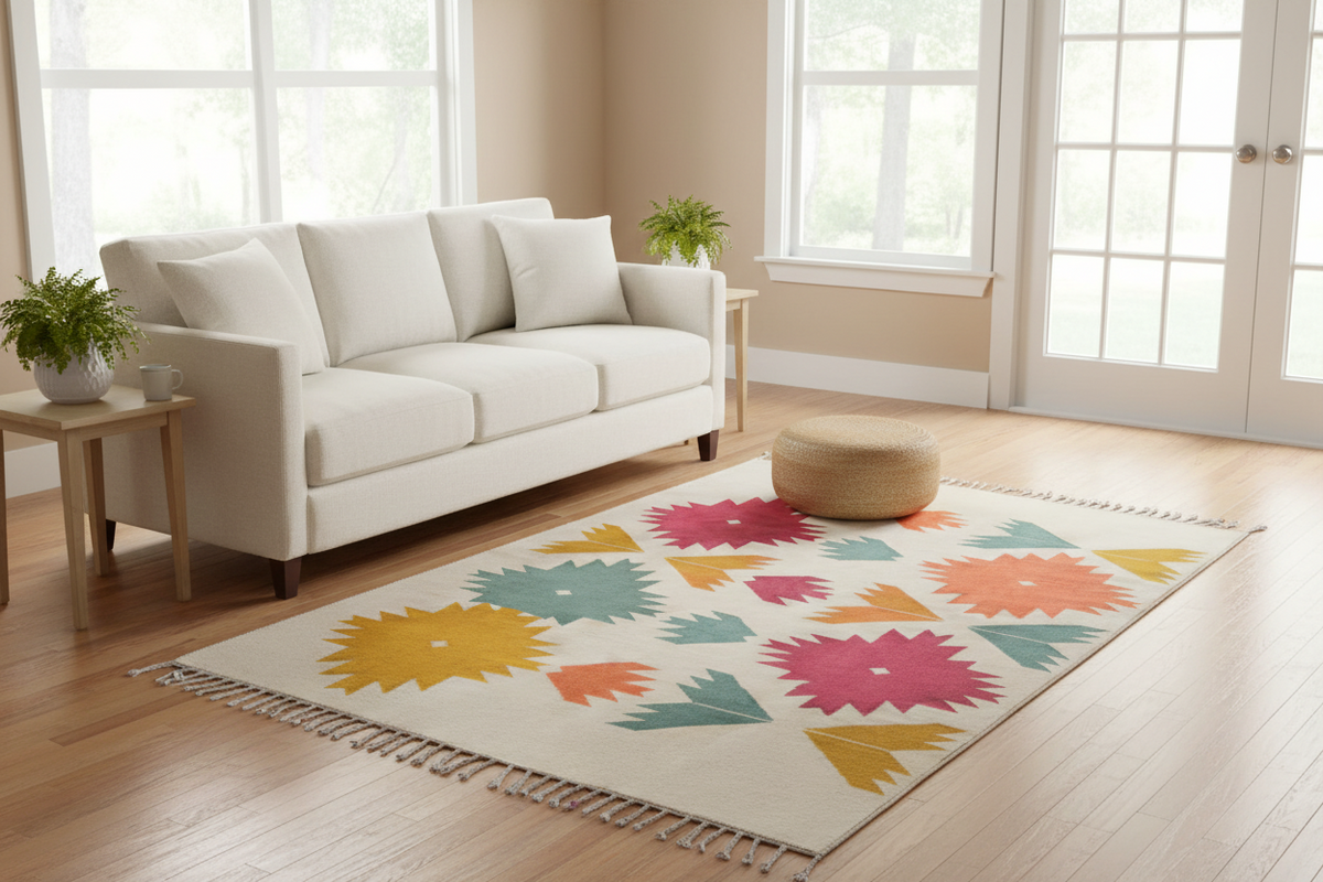 Botanical Bloom Handwoven Wool Kilim Rug
